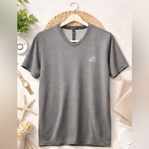 Adidas Climalite Heather Gray V-Neck Athletic Tee Size Large